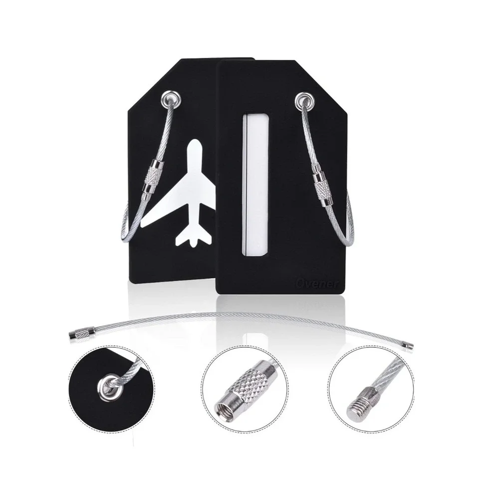 Shacke Luggage Tag 2pc Set Black White Airplane Silicone with Steel Cable Loops